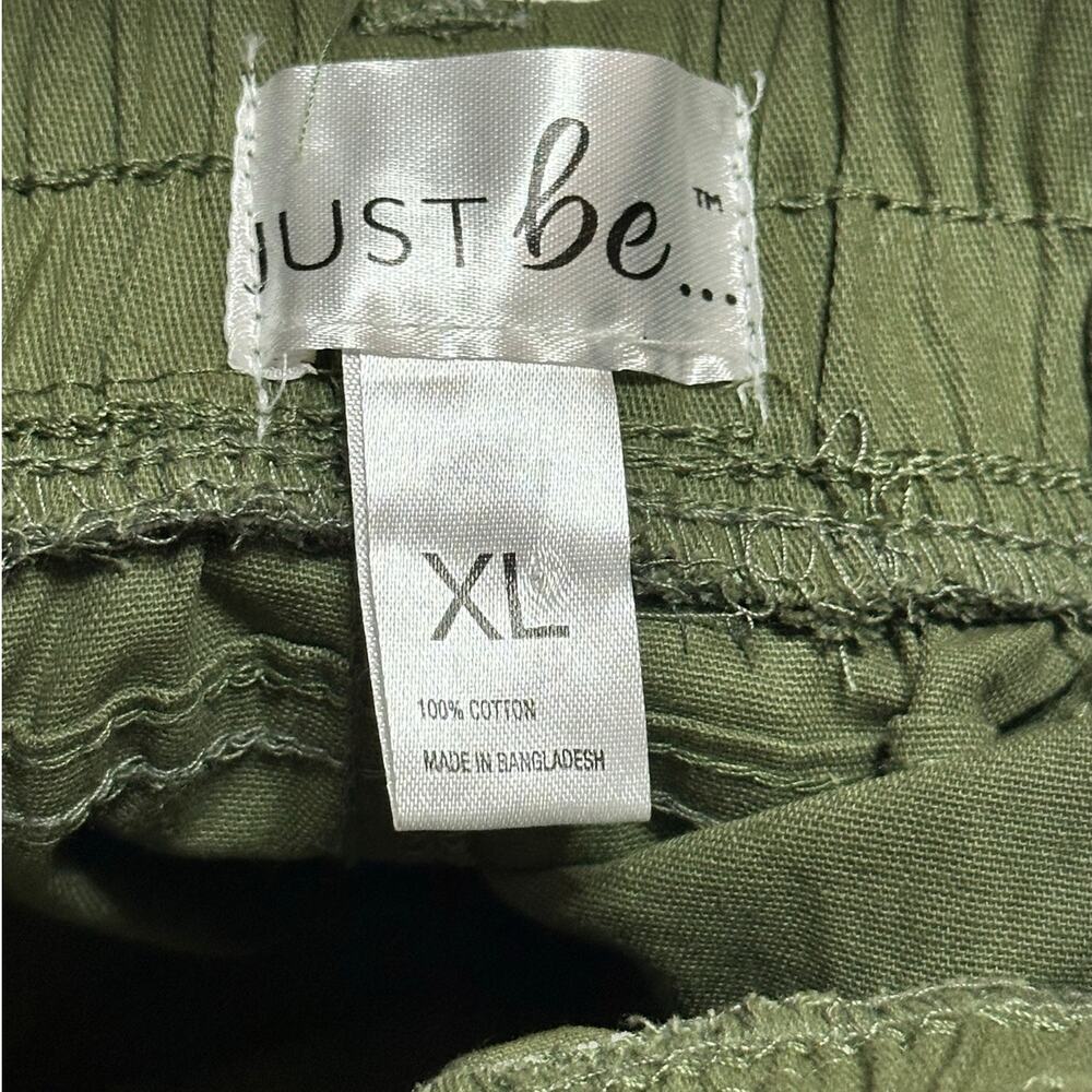 Just Be Women's SZ XL Olive Green Tie-Waist Cropped Pants 100% Cotton - Picture 3 of 3